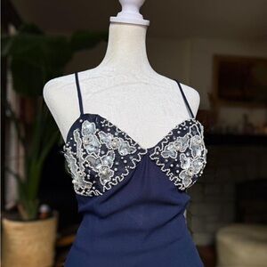 Navy Beaded Strap Dress